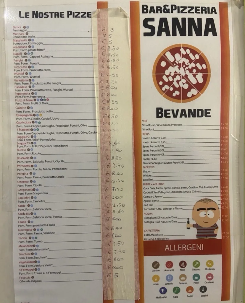 Listino pizzeria